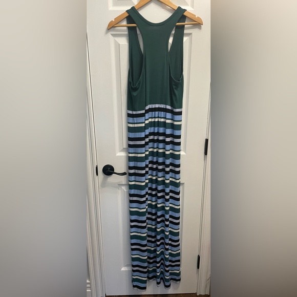 27-Ann Taylor LOFT Beach Maxi Dress LARGE Blue Green Stripe Racerback Stretchy - Picture 6 of 9